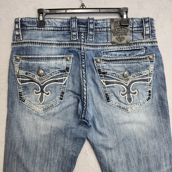 Rock Revival Jeans Mens 34x34 Ewald Boot Stretch Denim Western Rodeo Flap-Pocket - Picture 1 of 14